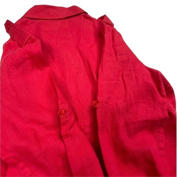 Tory Burch Linen Button Up Roll Tab Sleeve Shirt Carnival Red - Picture 9 of 9